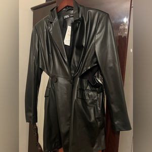 Faux leather blazer dress with side cut out. (NEW)